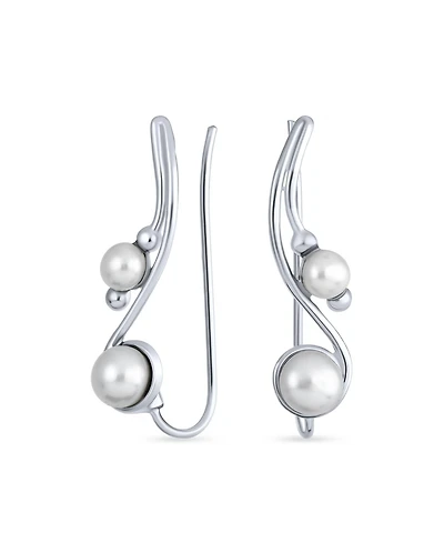 Bling Jewelry White Freshwater Pearl Ear Cuff Cartilage Climbers 14K Gold Plated Silver
