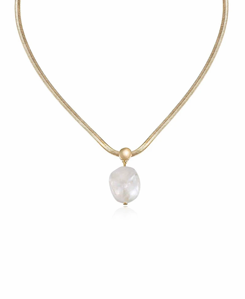 Ettika Baroque Cultured Freshwater Pearl Pendant 18K Gold-Plated Snake Chain Necklace
