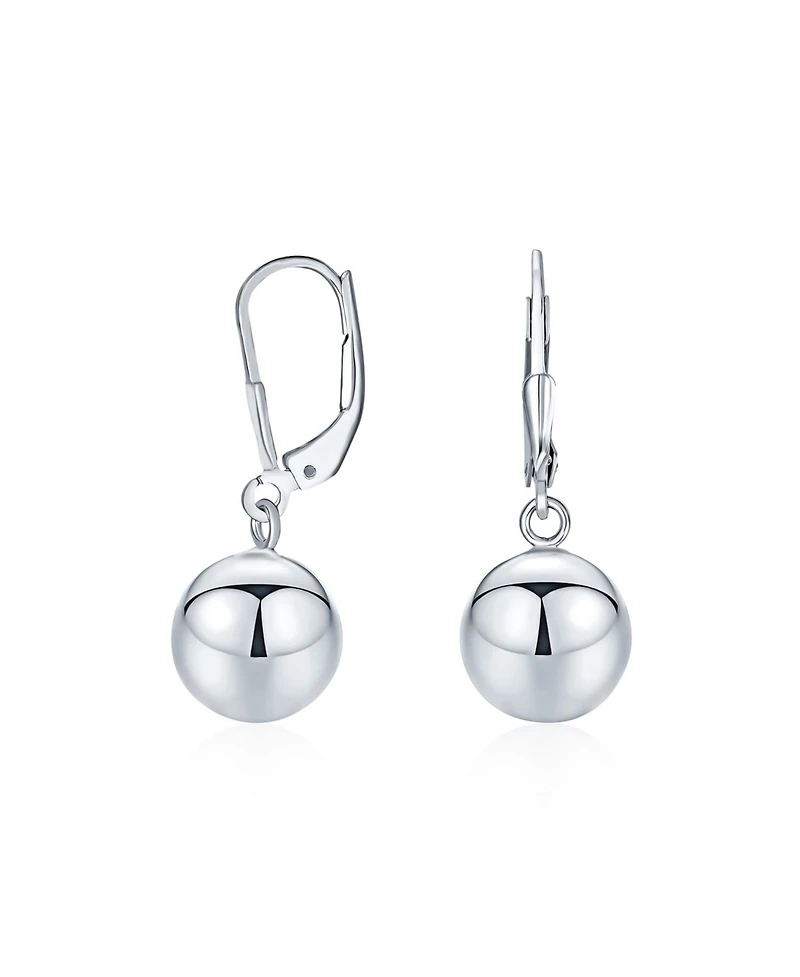 Bling Jewelry Simple Plain Basic Dangling Lever Back Round Bead Ball Drop Earrings .925 Sterling Silver