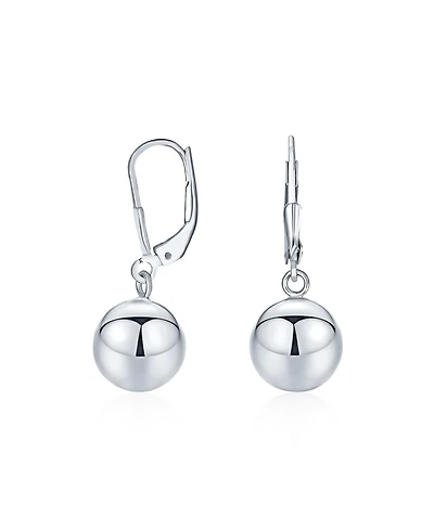 Bling Jewelry Simple Plain Basic Dangling Lever Back Round Bead Ball Drop Earrings .925 Sterling Silver