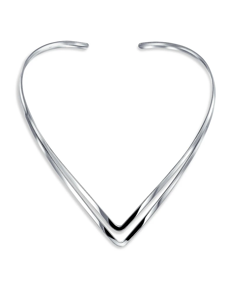 Bling Jewelry Basic Simple Double V Shape Geometric Collar Statement Necklace Silver Sterling