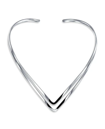 Bling Jewelry Basic Simple Double V Shape Geometric Collar Statement Necklace Silver Sterling