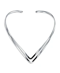 Bling Jewelry Basic Simple Double V Shape Geometric Collar Statement Necklace Silver Sterling
