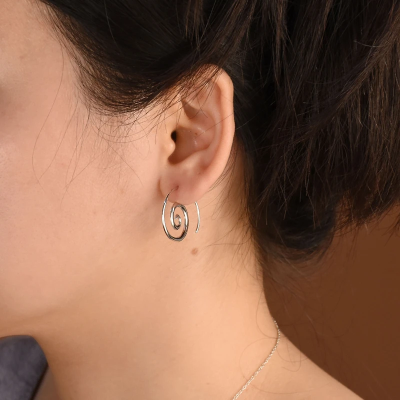 Bling Jewelry Geometric Tribal Swirl Wire Spiral Hoop Threader Earrings Sterling Silver