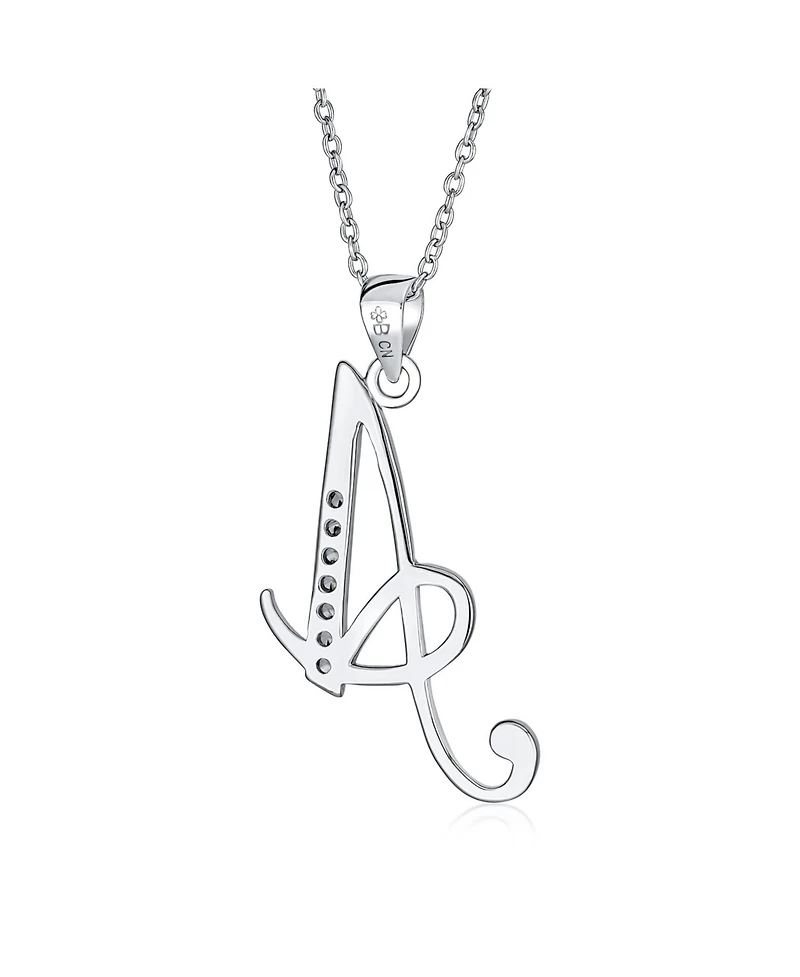 Bling Jewelry Abc Letter Cursive Script Initial Alphabet Pendant Necklace Pave Cubic Zirconia Sterling Silver