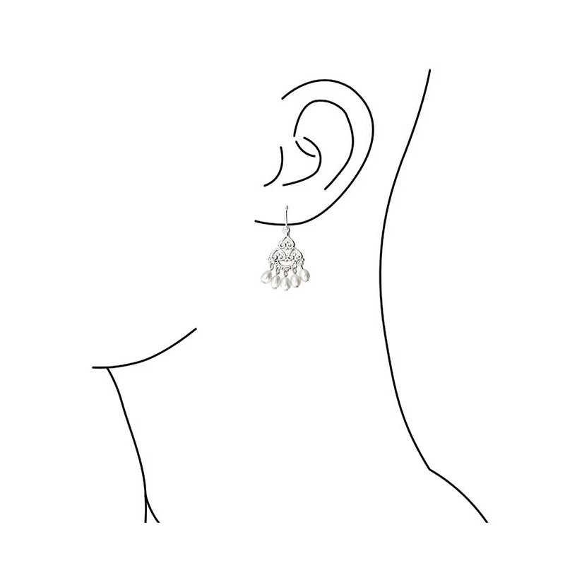 Bling Jewelry White Freshwater Cultured Pearl Filigree Dangle Chandelier Earrings Sterling Silver