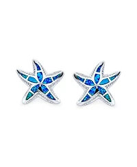 Bling Jewelry Large Nautical Hawaiian Tropical Beach Vacation Blue Inlay Synthetic Opal Starfish Stud Earrings Sterling Silver