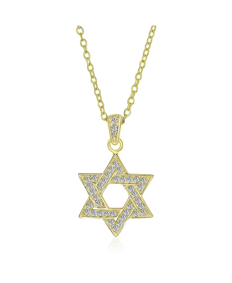 Bling Jewelry Hanukkah Star of David Pendant Necklace: Cz Accents Gold Plated Sterling Silver Women Bat Mitzvah