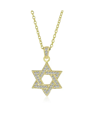 Bling Jewelry Hanukkah Star of David Pendant Necklace: Cz Accents Gold Plated Sterling Silver Women Bat Mitzvah