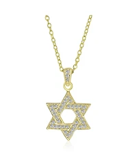 Bling Jewelry Hanukkah Star of David Pendant Necklace: Cz Accents Gold Plated Sterling Silver Women Bat Mitzvah