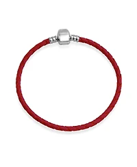 Bling Jewelry Red Weave Braided Leather Starter Charm Fits European Beads Bracelet .925 Sterling Silver Barrel Clasp