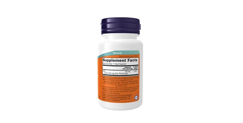 Now Foods Zinc Picolinate, 50 mg, 60 Caps