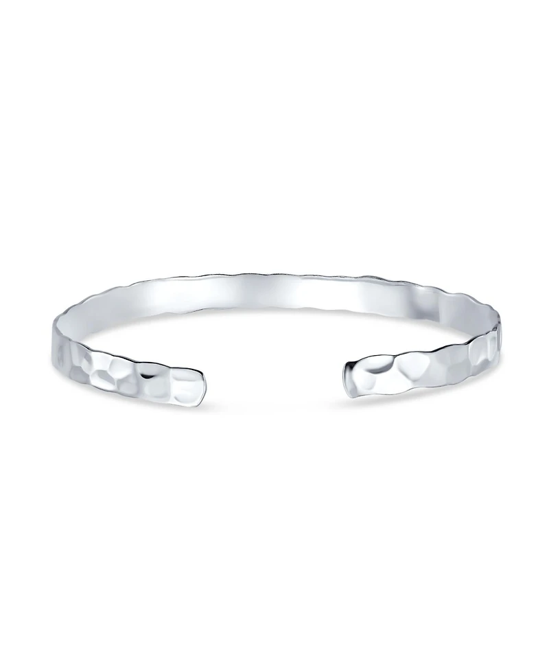 Bling Jewelry Medium Textured Honeycomb Stackable Hammered Bangle Cuff Matte Sterling Silver