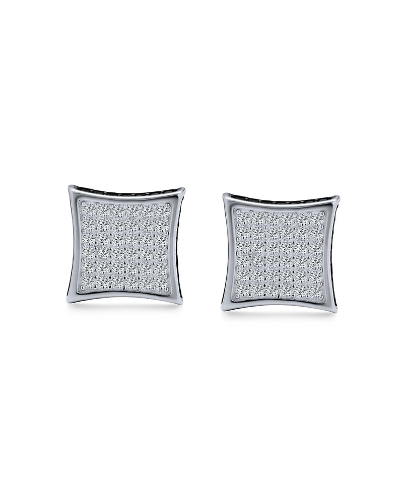 Bling Jewelry Black Square Kite Shaped Cz Micro Pave Cubic Zirconia Stud Earrings .925 Silver Screw back 7-12MM