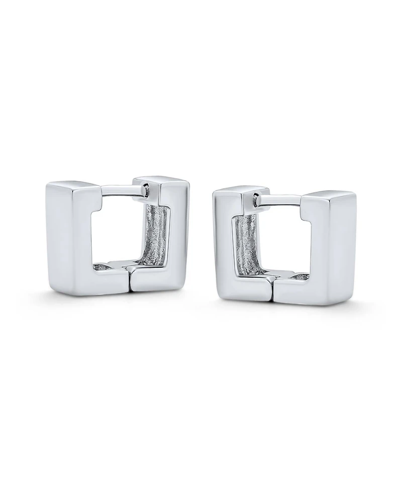 Bling Jewelry Contoured Square Huggie Hoop Earrings Sterling Silver