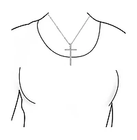 Bling Jewelry Cubic Zirconia Pave Cz Simple Long Cross Pendant Necklace Sterling Silver 1.75 In With Chain