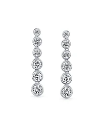 Bling Jewelry Elegant Sterling Silver Cz Linear Drop Earrings With Geometric Bubble Prom Cubic Zirconia In A Bezel Set Round Shape.