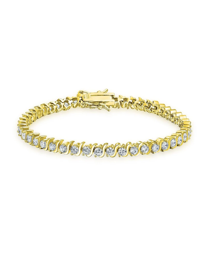 Bling Jewelry Jewelry 15 Ct Cz Round Solitaire Swirl S Wave Link Tennis Bracelet Yellow Gold Plated Sterling Silver Rhodium