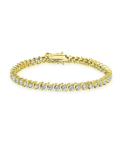 Bling Jewelry Jewelry 15 Ct Cz Round Solitaire Swirl S Wave Link Tennis Bracelet Yellow Gold Plated Sterling Silver Rhodium
