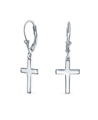 Bling Jewelry Minimalist Religious Cross Dangle Earrings 14K Gold Plated Sterling Silver