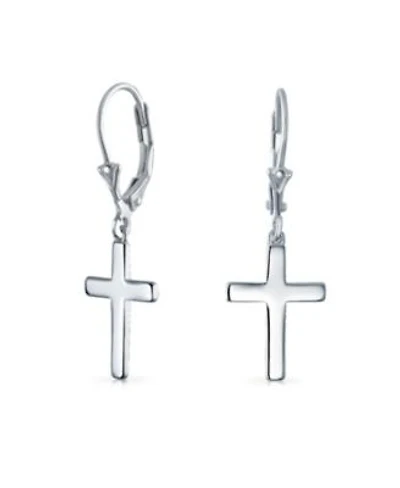Bling Jewelry Minimalist Religious Cross Dangle Earrings 14K Gold Plated Sterling Silver