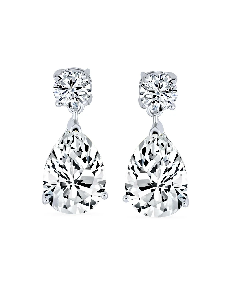 Bling Jewelry Classic Simple Cubic Zirconia Teardrop Cz Dangle Drop Earrings Gold Plated .925 Sterling Silver