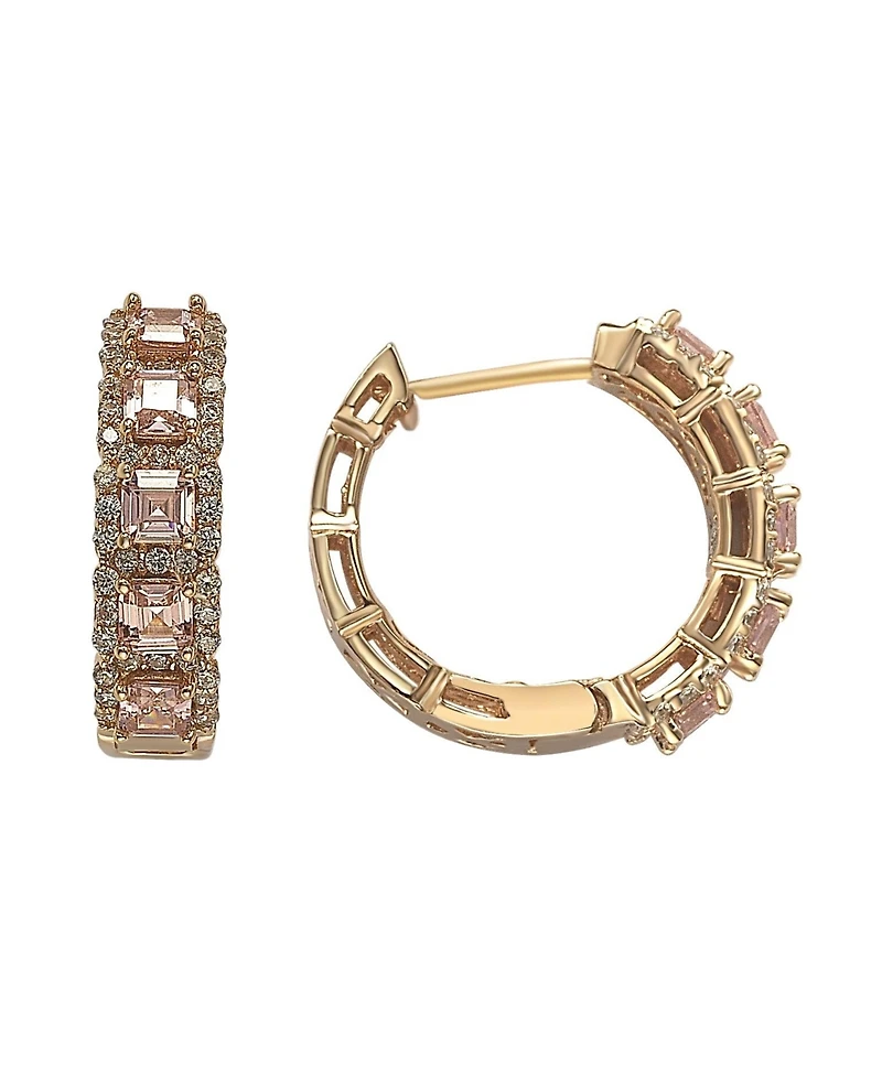 Suzy Levian Sterling Silver Cubic Zirconia Framed Asscher-Cut Hoop Earrings
