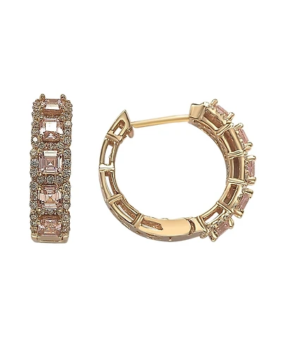 Suzy Levian Sterling Silver Cubic Zirconia Framed Asscher-Cut Hoop Earrings