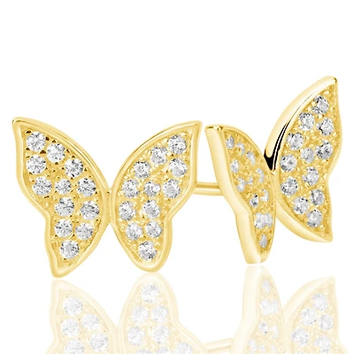 Suzy Levian Sterling Silver Cubic Zirconia Pave Butterfly Stud Earrings