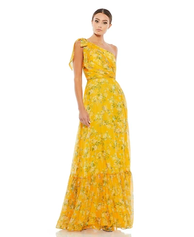 Mac Duggal Women's Ieena Floral One Shoulder Bow Maxi Dress