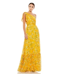 Mac Duggal Women's Ieena Floral One Shoulder Bow Maxi Dress
