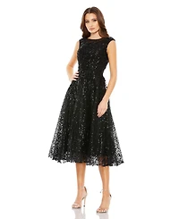 Mac Duggal Women's Sequined Cap Sleeve Fit And Flare Dress