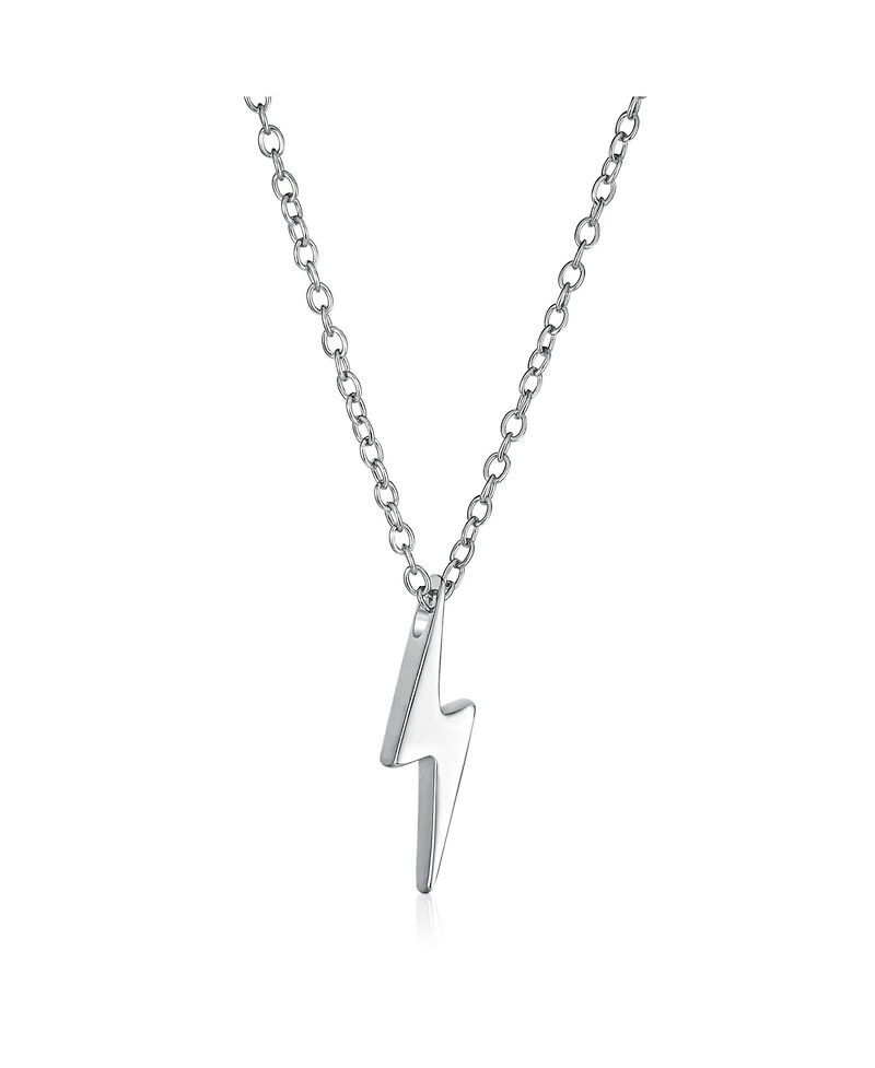 Bling Jewelry Minimalist Geometric Lightning Bolt Pendant Necklace with Cz in Gold Plated Silver
