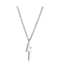 Bling Jewelry Minimalist Geometric Lightning Bolt Pendant Necklace with Cz in Gold Plated Silver