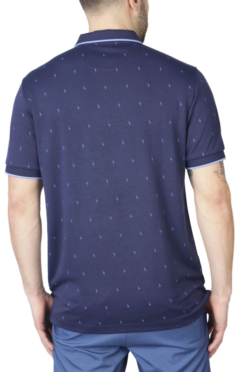 Tailorbyrd Men's Byrd Print Modal Polo with Rib Cuff and Collar