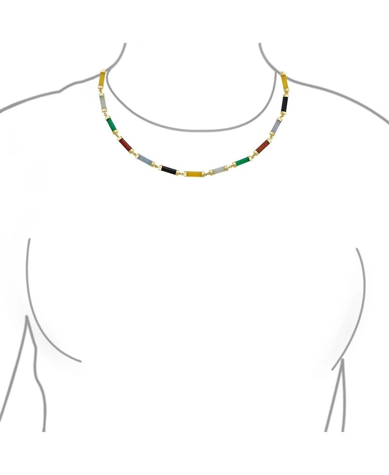 Bling Jewelry Asian Style Multi-Color Jade & Onyx Pendant Necklace 14K Gold Plated 16-18 Inch