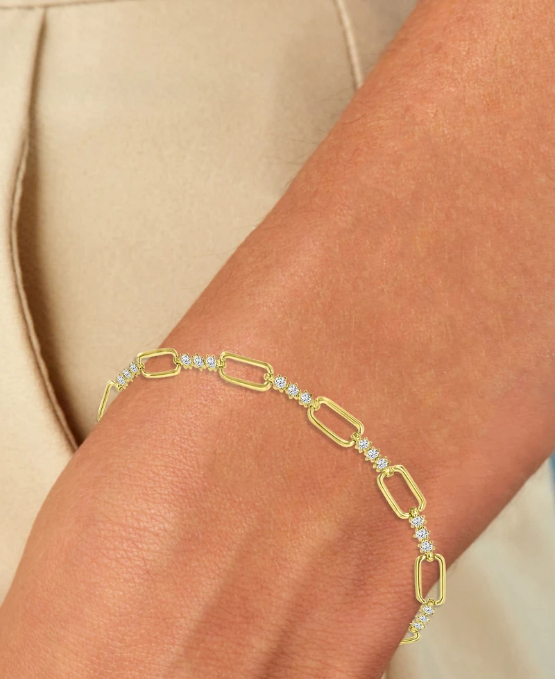 Cubic Zirconia Open Link Chain Bracelet in 14k Gold-Plated Sterling Silver