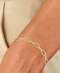 Cubic Zirconia Open Link Chain Bracelet in 14k Gold-Plated Sterling Silver