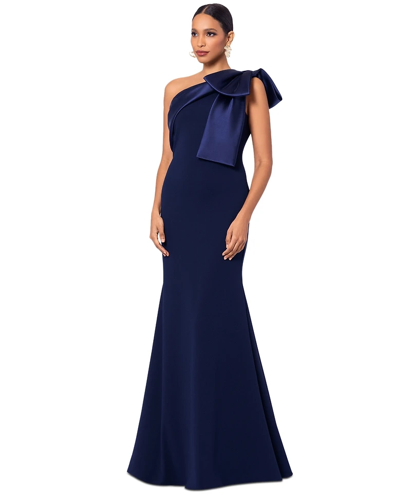 Betsy & Adam Women's Bow-Trimmed One-Shoulder Gown