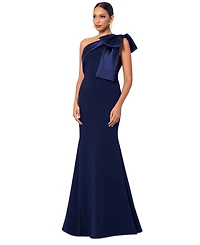Betsy & Adam Women's Bow-Trimmed One-Shoulder Gown