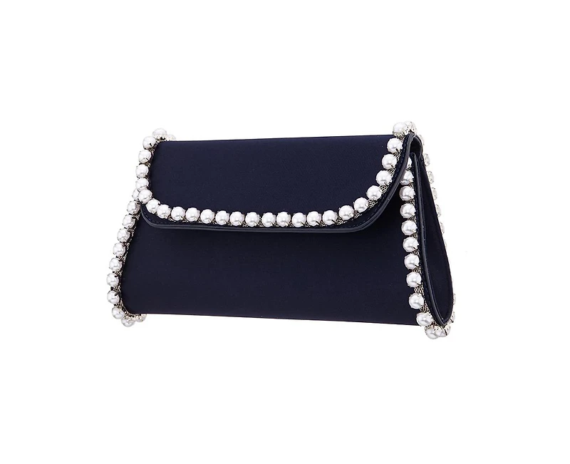 Nina Imitation Pearl Trim Trapezoid Flap Bag