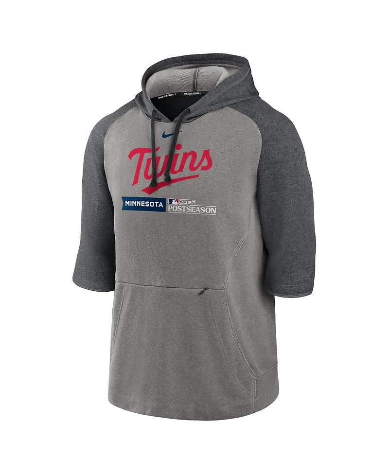 Men's Nike Heather Gray, Charcoal Minnesota Twins 2023 Postseason Authentic Collection Flux Performance 3/4-Sleeve Pullover Hoodie