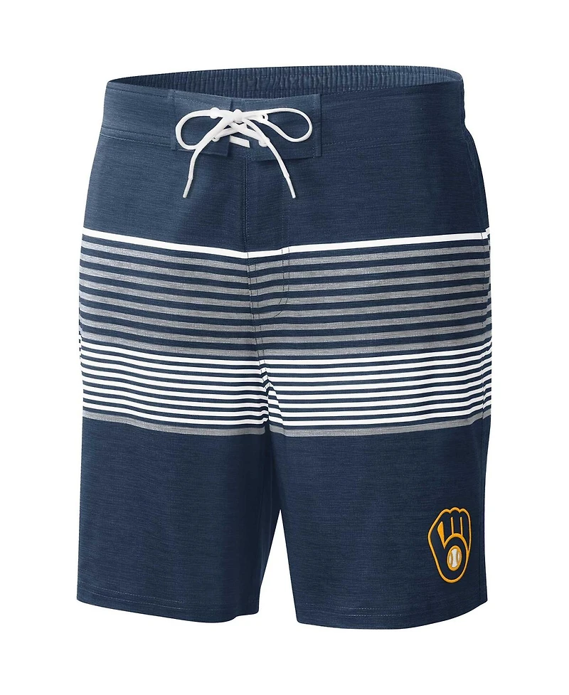 Men's G-iii Sports by Carl Banks Navy Milwaukee Brewers Coastline Volley Swim Shorts