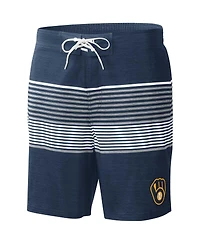 Men's G-iii Sports by Carl Banks Navy Milwaukee Brewers Coastline Volley Swim Shorts