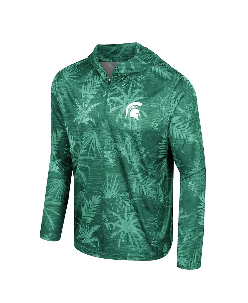 Men's Colosseum Green Michigan State Spartans Palms Printed Lightweight Quarter-Zip Hooded Top