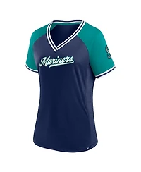 Women's Fanatics Navy Seattle Mariners Glitz and Glam League Diva Raglan V-Neck T-shirt