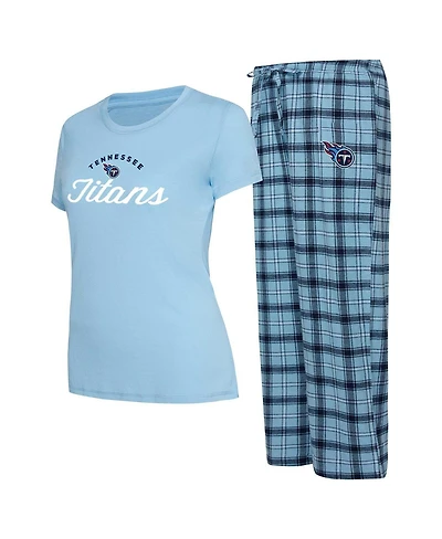 Women's Concepts Sport Light Blue, Navy Tennessee Titans Arctic T-Shirt and Flannel Pants Sleep Set