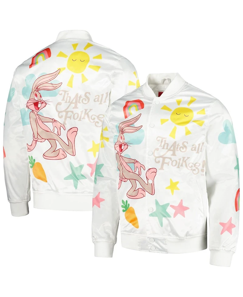 Men's Freeze Max White Looney Tunes Graphic Satin Full-Snap Jacket