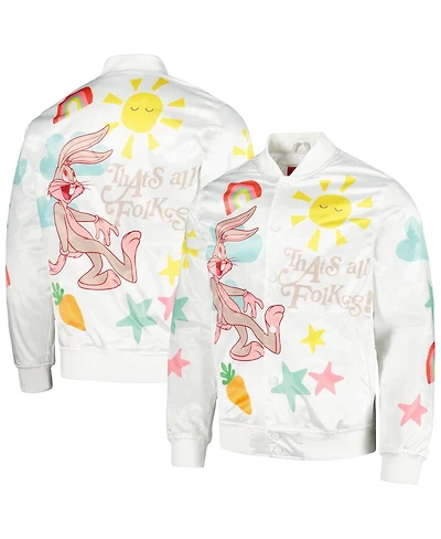 Men's Freeze Max White Looney Tunes Graphic Satin Full-Snap Jacket