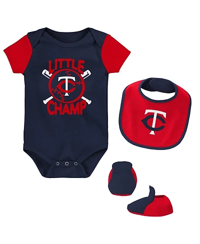 Baby Boys and Girls Navy, Red Minnesota Twins Little Champ Three-Pack Bodysuit Bib Booties Set